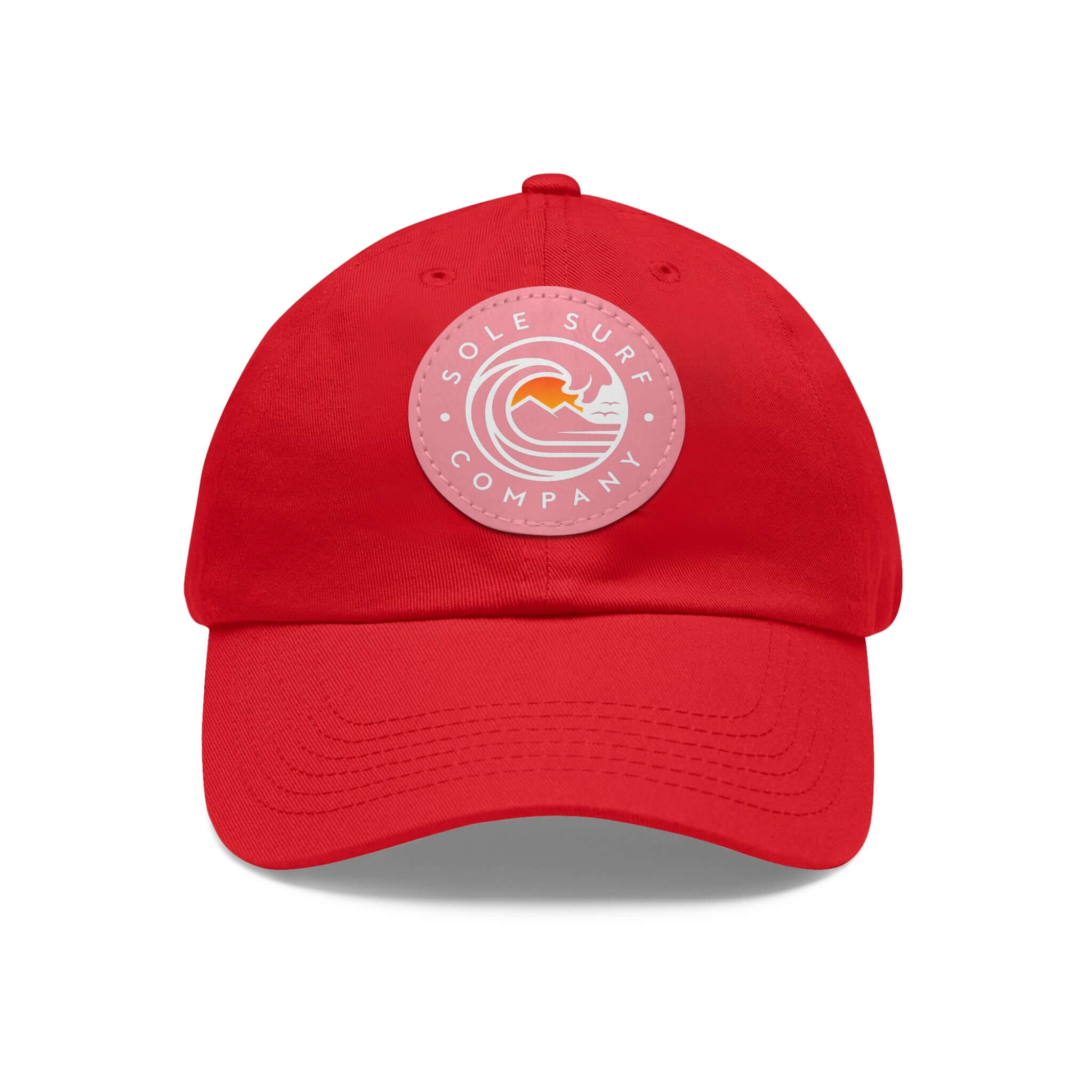 Mom Hat in vibrant red color featuring Sole Surf Company logo, perfect for casual outings and stylish moms.
