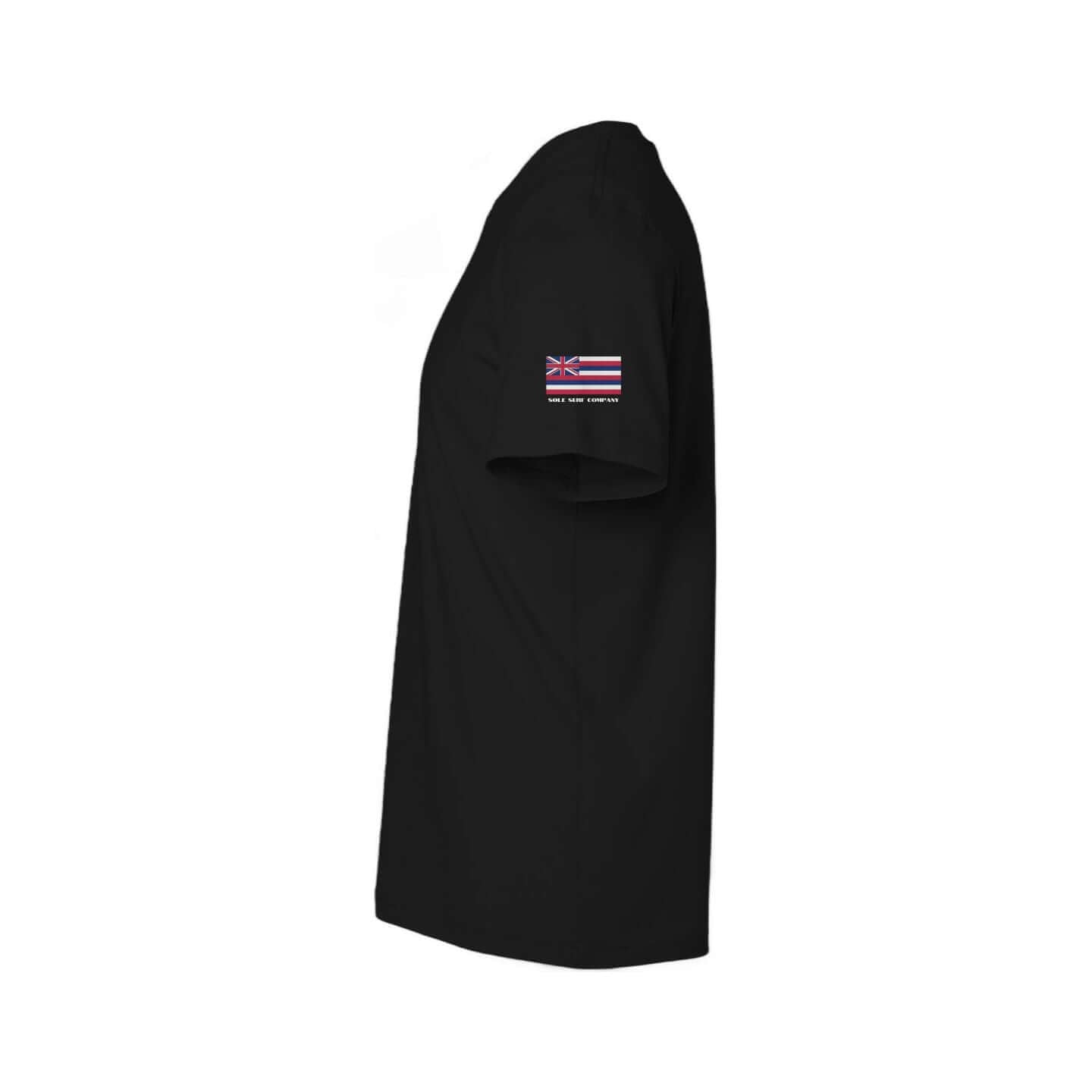 Black T-shirt featuring the Hawaiian flag design, ideal for casual wear and beach outings, showcasing tropical style.