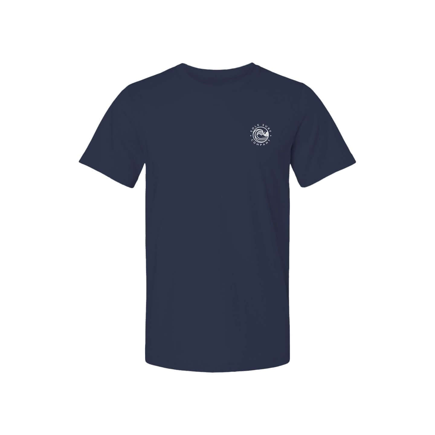 Navy blue SSC promotional t-shirt made with premium cotton, featuring unisex sizing and shoulder taping.