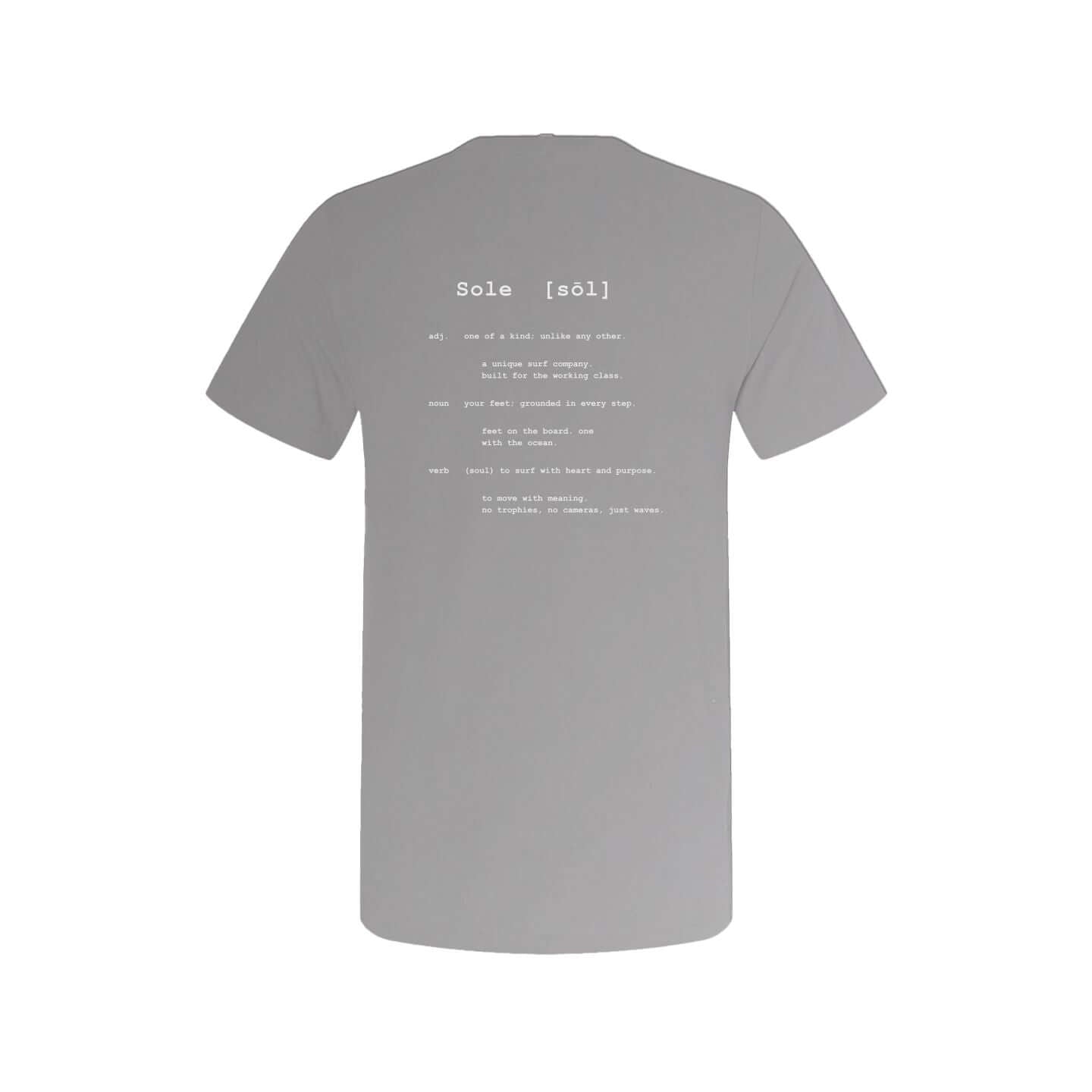 SOLE [sōl] Definition Tee back view, featuring definition and text design on a soft grey fabric.