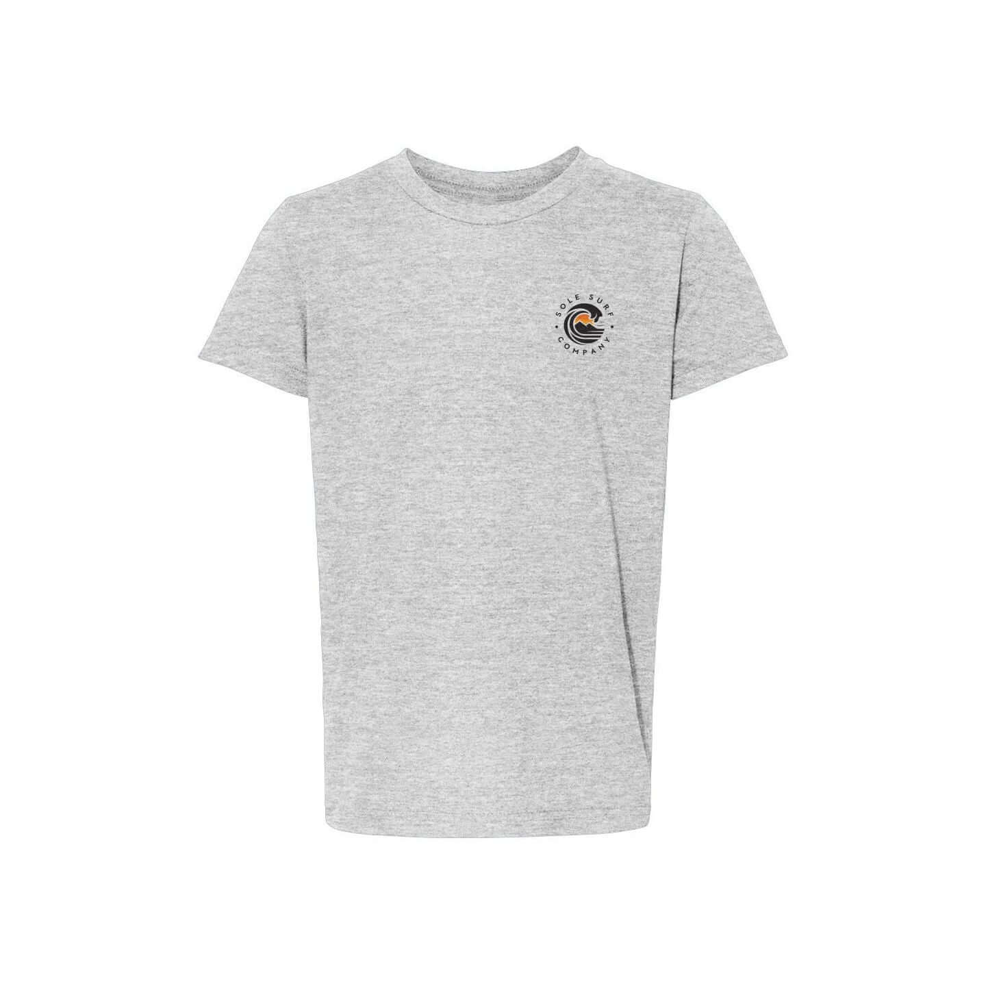 Kids Dark Logo Tee featuring a bold SSC emblem on a soft gray youth tee shirt.