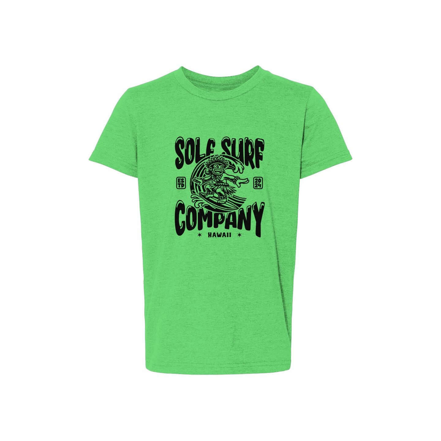 Neon Surf Monkey tee in bright green, showcasing island vibes with playful surf spirit for adventurous kids.