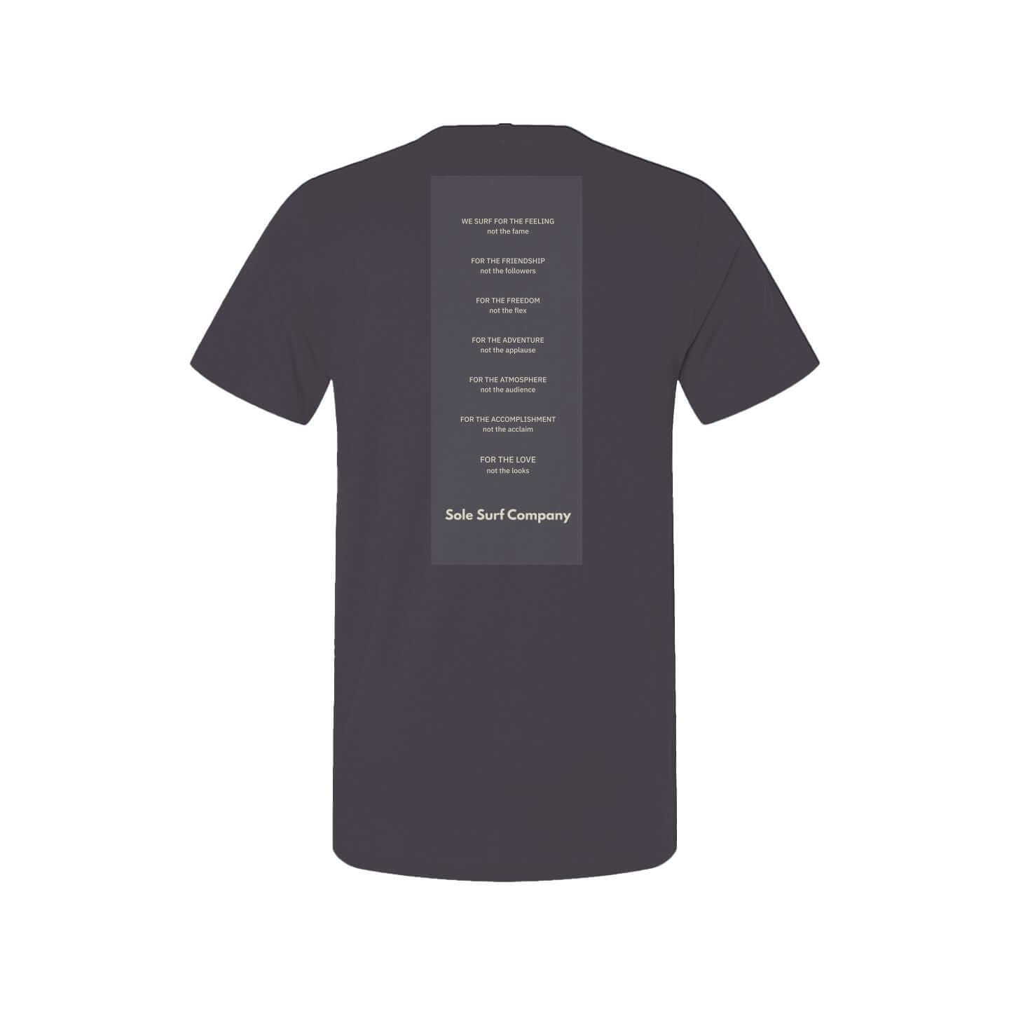 Sole Manifesto Tee back design featuring values of Sole Surf Company.
