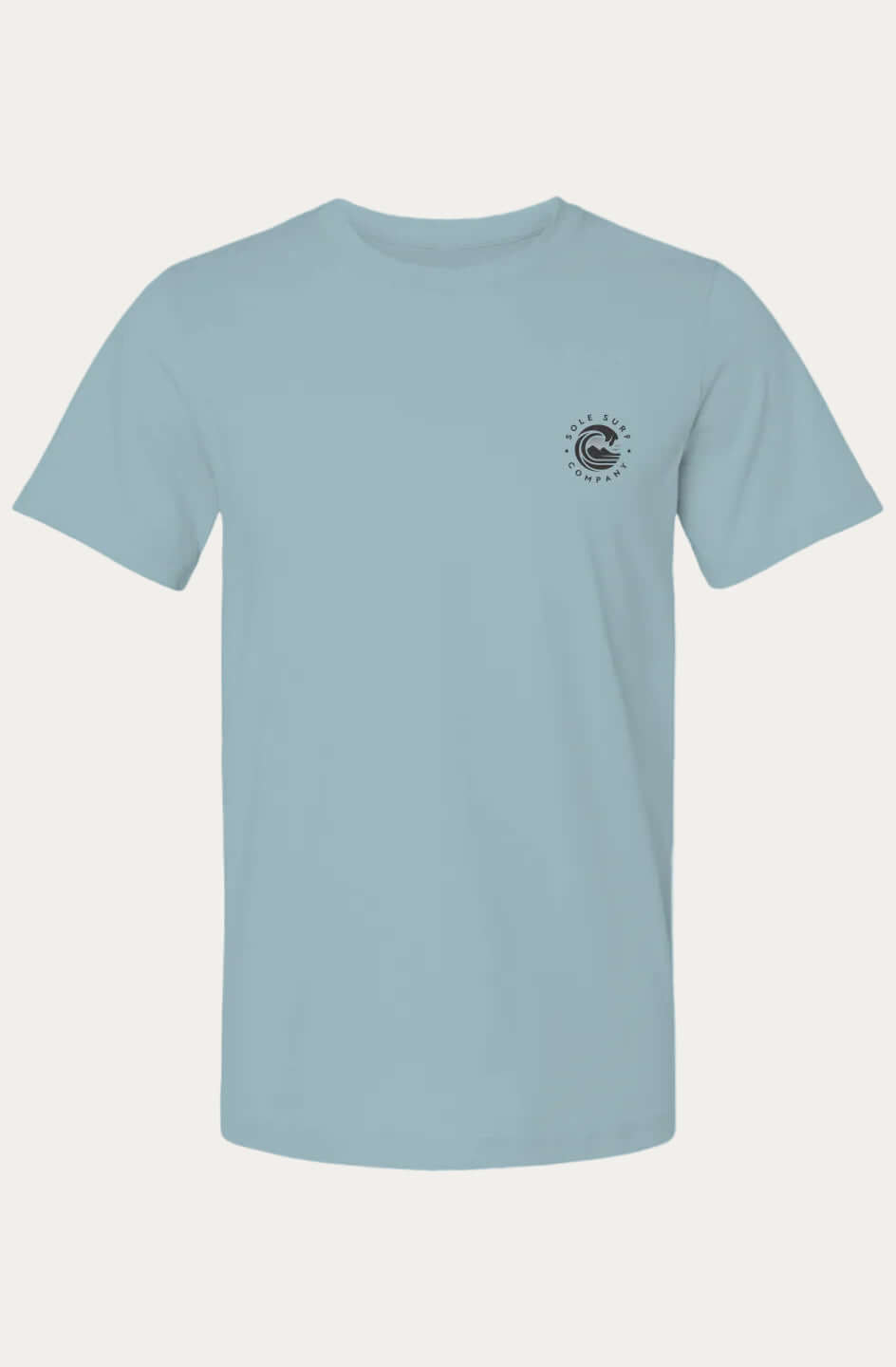 White t-shirt with a small graphic on the chest against a white background