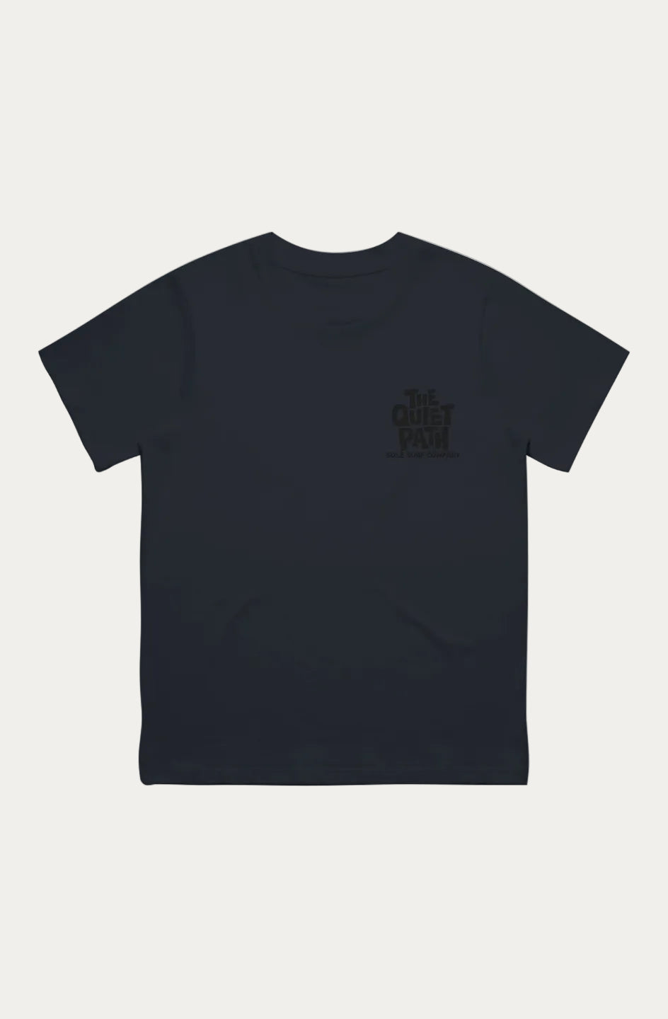 A black short-sleeve t-shirt with a small black graphic on the left chest reading 'The Quiet Pain' and 'All My Sorrow', displayed flat against a solid white background.