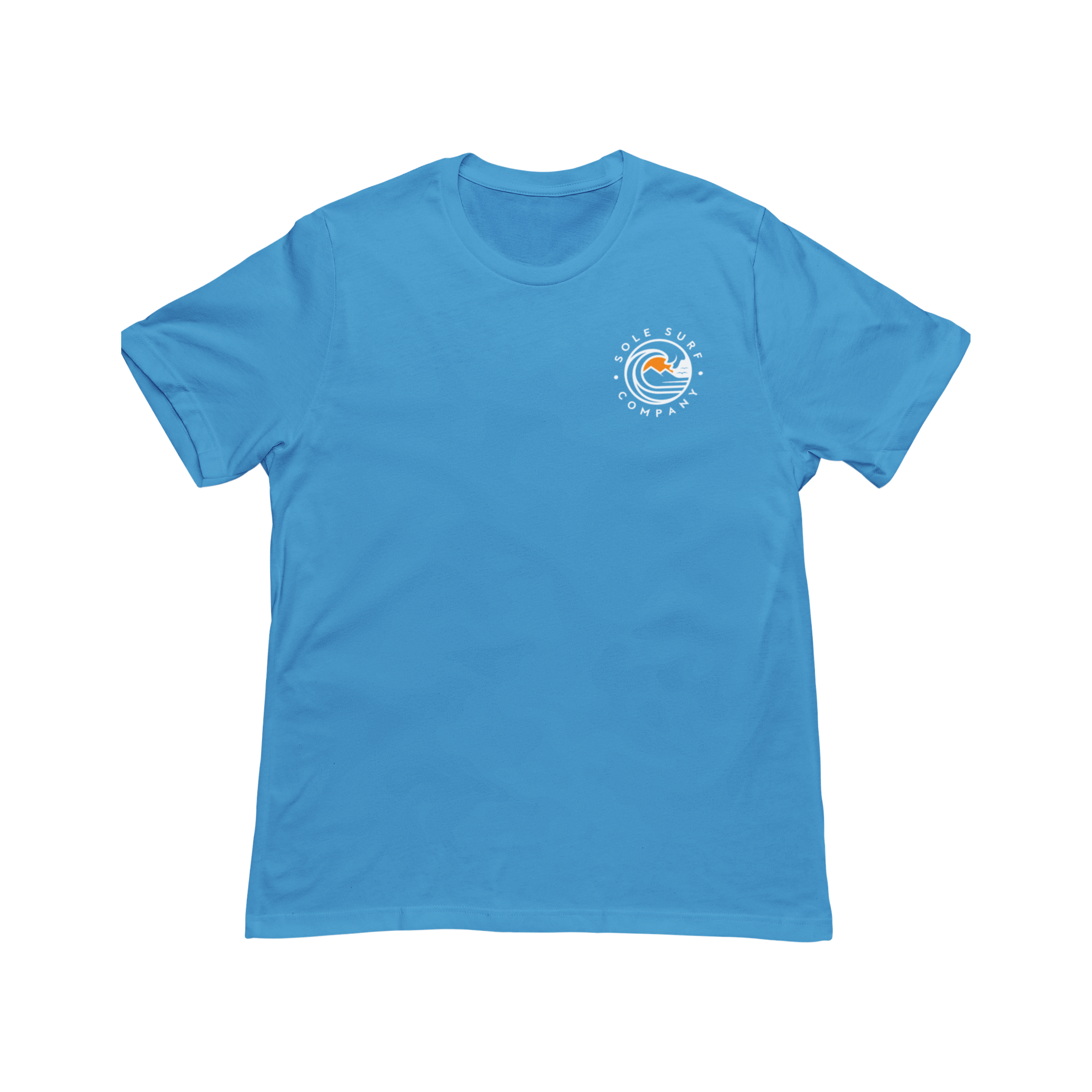 Light blue kids' t-shirt featuring a coastal logo, perfect for beach and outdoor adventures.