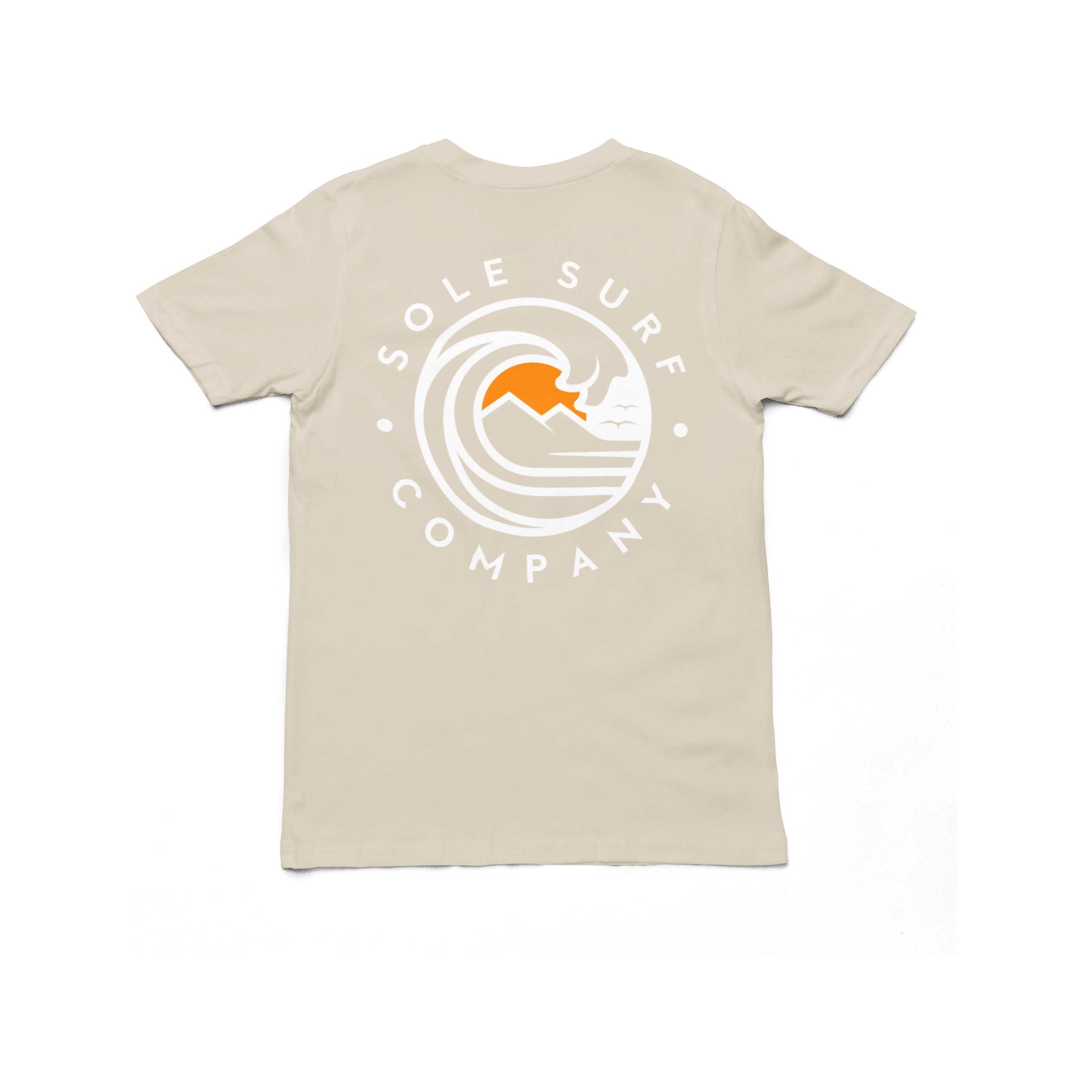 Sole Surf Company kids tee featuring logo with waves and mountains on back, perfect for beach adventures.